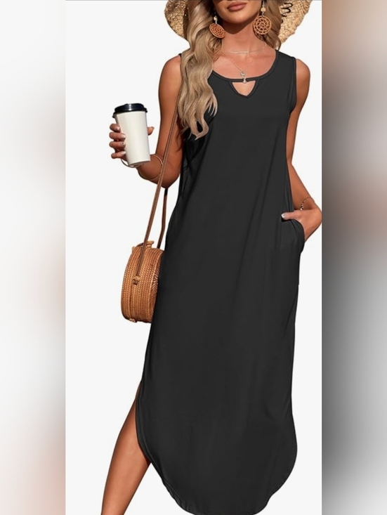 MISFAY Dresses & Skirts - Sleeveless V-Neck Midi Dress with Side Slit - Black